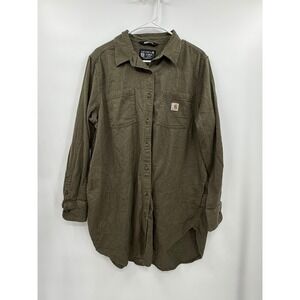 Carhartt 1X Rugged Flex Button Up Shirt Womens Olive Green TW5575 Relaxed Fit